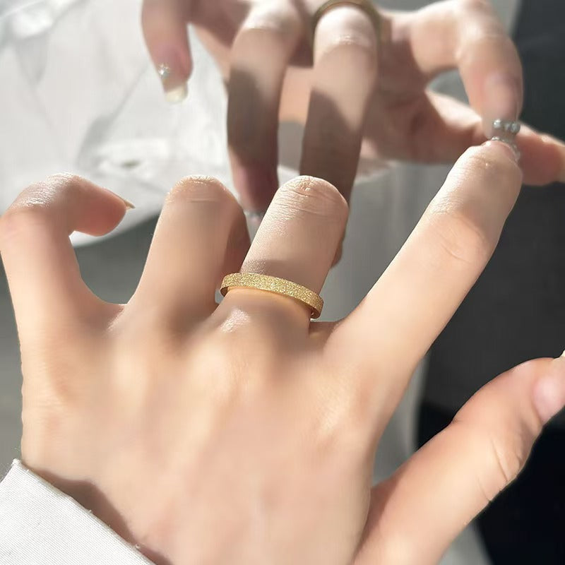 Minimalist Sandblasted Gold Band Ring – Elegant Textured Stackable Ring for Everyday Wear